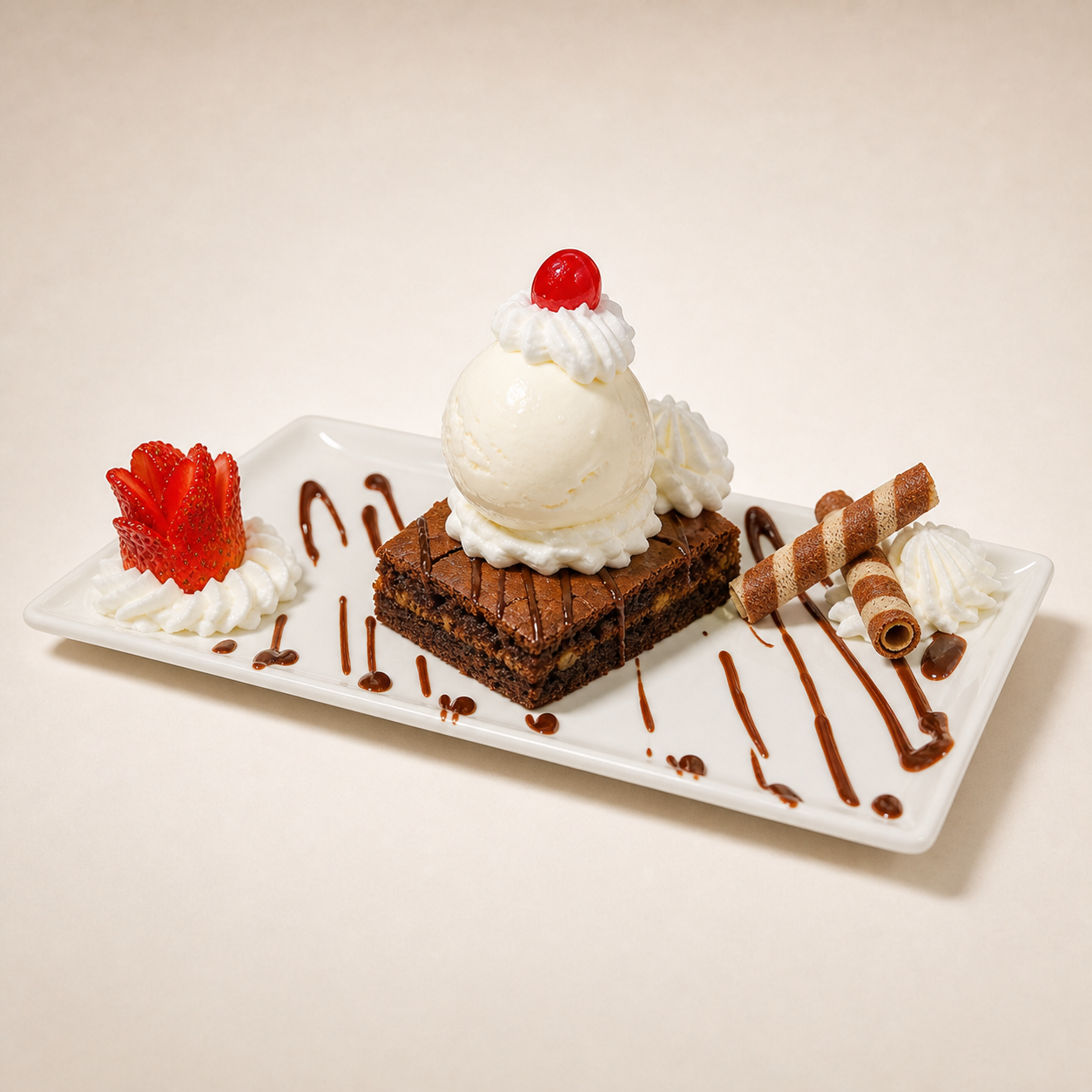 Brownie Premium con Helado y Chocolate