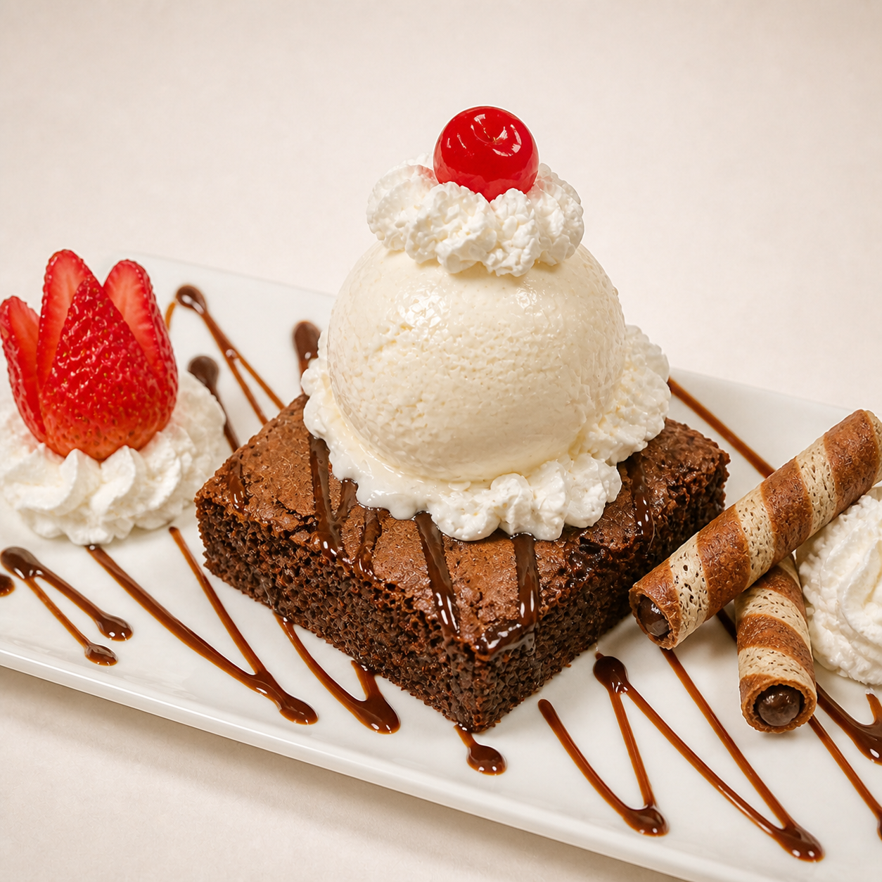 Brownie Premium con Helado y Chocolate