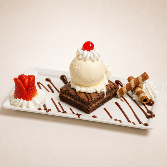 Brownie Premium con Helado y Chocolate